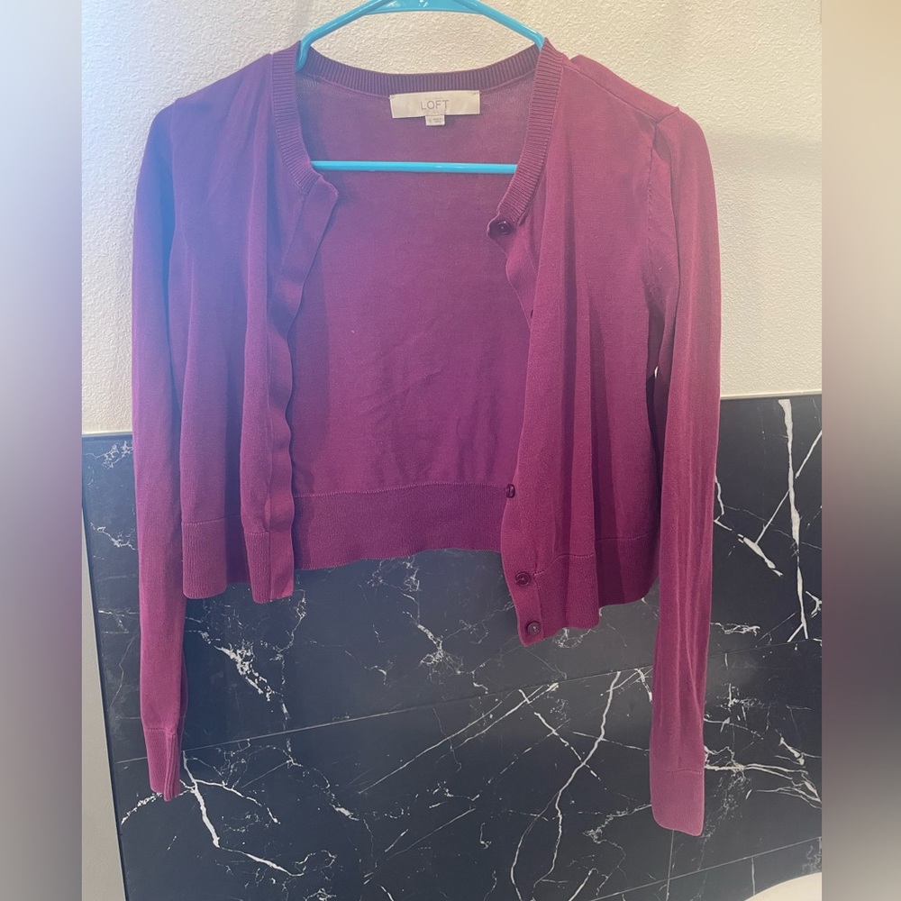 LOFT Plum Colored Cotton Cardigan 🍇